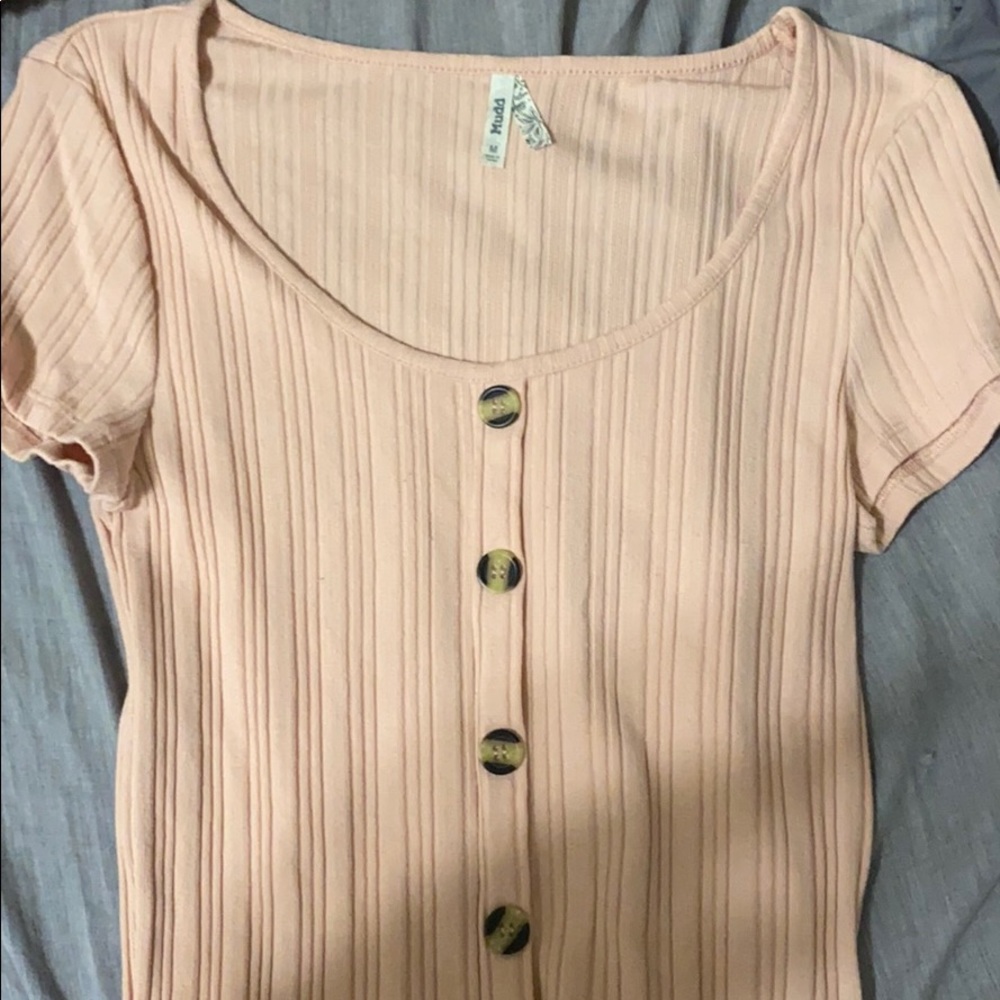 pink fake button down